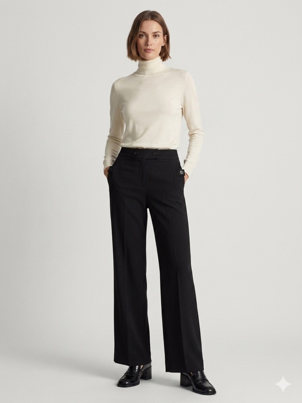 SC Collection Black Wide Leg Dress Pants Button Detail Work Trousers size 8 NWT